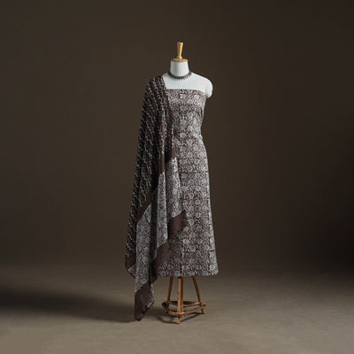 Kutch Hand Batik Print Cotton Unstitched Dress Material: Kurta, Bottom & Dupatta 06