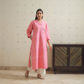 Pink - bhagalpuri handwoven desi tussar silk plain kurta 08