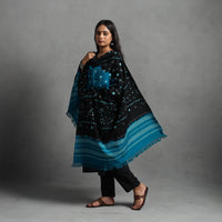 Black - Kutch Mirror Work Handwoven Bandhani Bagida Woolen Shawl 45