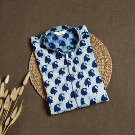 Indigo Bagru Block Print Natural Dyed Cotton Short Men Kurta 05