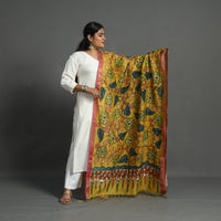 Yellow - Chanderi Silk Handpainted Kalamkari Dupatta 17