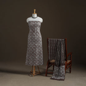 Kutch Hand Batik Print Cotton Unstitched Dress Material: Kurta, Bottom & Dupatta 06