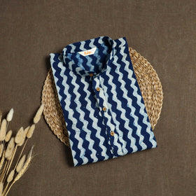 Indigo Bagru Block Print Natural Dyed Cotton Short Men Kurta 03