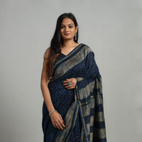 Akola Block Printed Chanderi Silk Saree with Zari Border