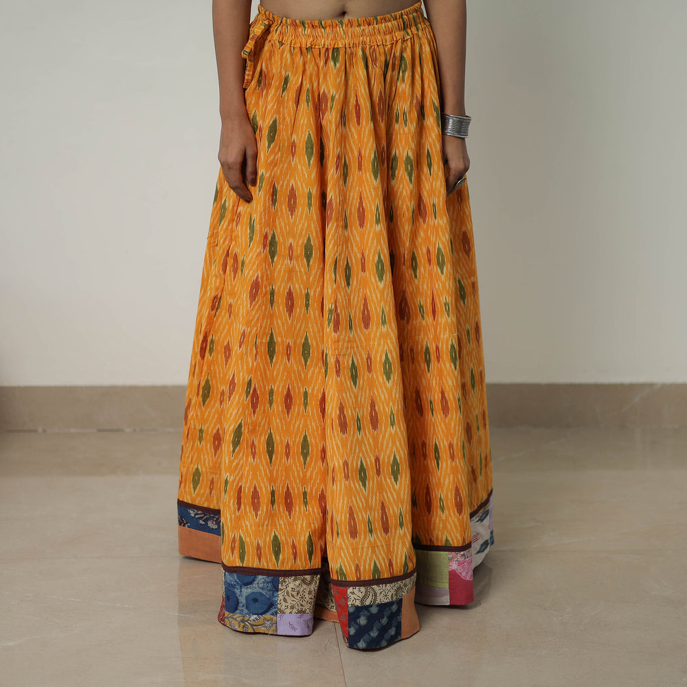 Orange - 24 Kali Cotton Pochampally Ikat Skirt with Border 14