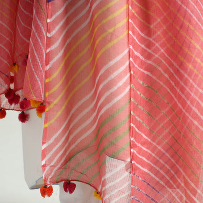 Pink - Leheriya Tie-Dye Kota Doria Cotton Dupatta with Tassels 77