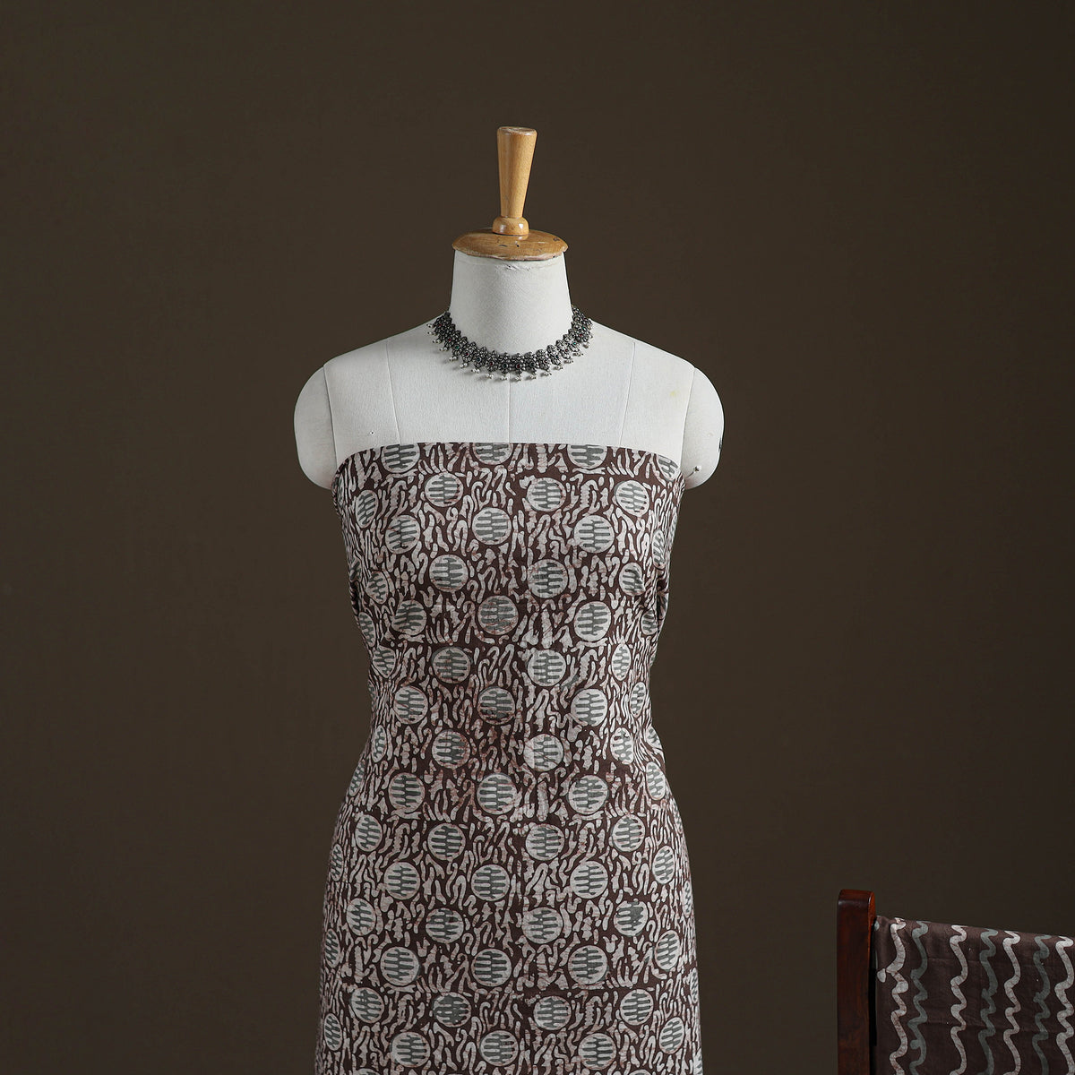 Kutch Hand Batik Print Cotton Unstitched Dress Material: Kurta, Bottom & Dupatta 06