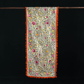 Ranihati Chanderi Silk Hand Embroidered Stole with Pom Pom 254