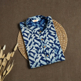 Indigo Bagru Block Print Natural Dyed Cotton Short Men Kurta 01
