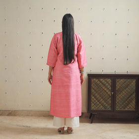 Pink - bhagalpuri handwoven desi tussar silk plain kurta 08