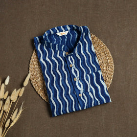 Indigo Bagru Block Print Natural Dyed Cotton Short Men Kurta 02