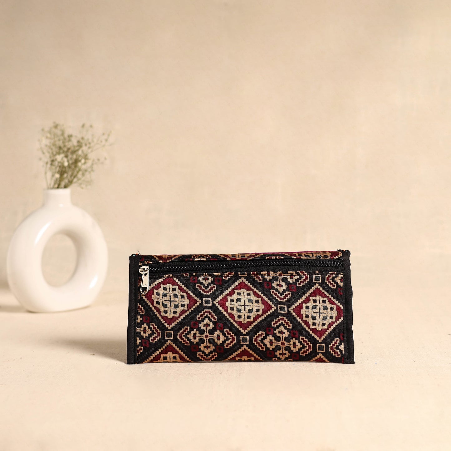 Traditional Kutch Mashru Silk Leather Flap Clutch / Wallet 96