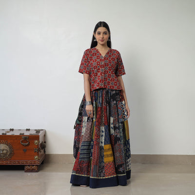 24 Kali Patchwork Block Printed Cotton Ajrakh Skirt 46