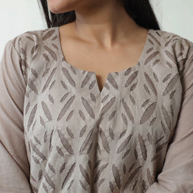 Brown - Applique Cut Work Cotton Kurta with Palazzo & Dupatta Set 07