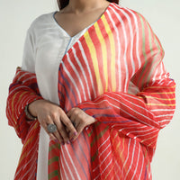 Red - Leheriya Tie-Dye Kota Doria Cotton Dupatta with Tassels 78