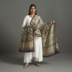 Buy Beige Block Printed Chanderi Silk Sanganeri Dupatta Online