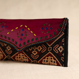 Traditional Kutch Mashru Silk Leather Flap Clutch / Wallet 96