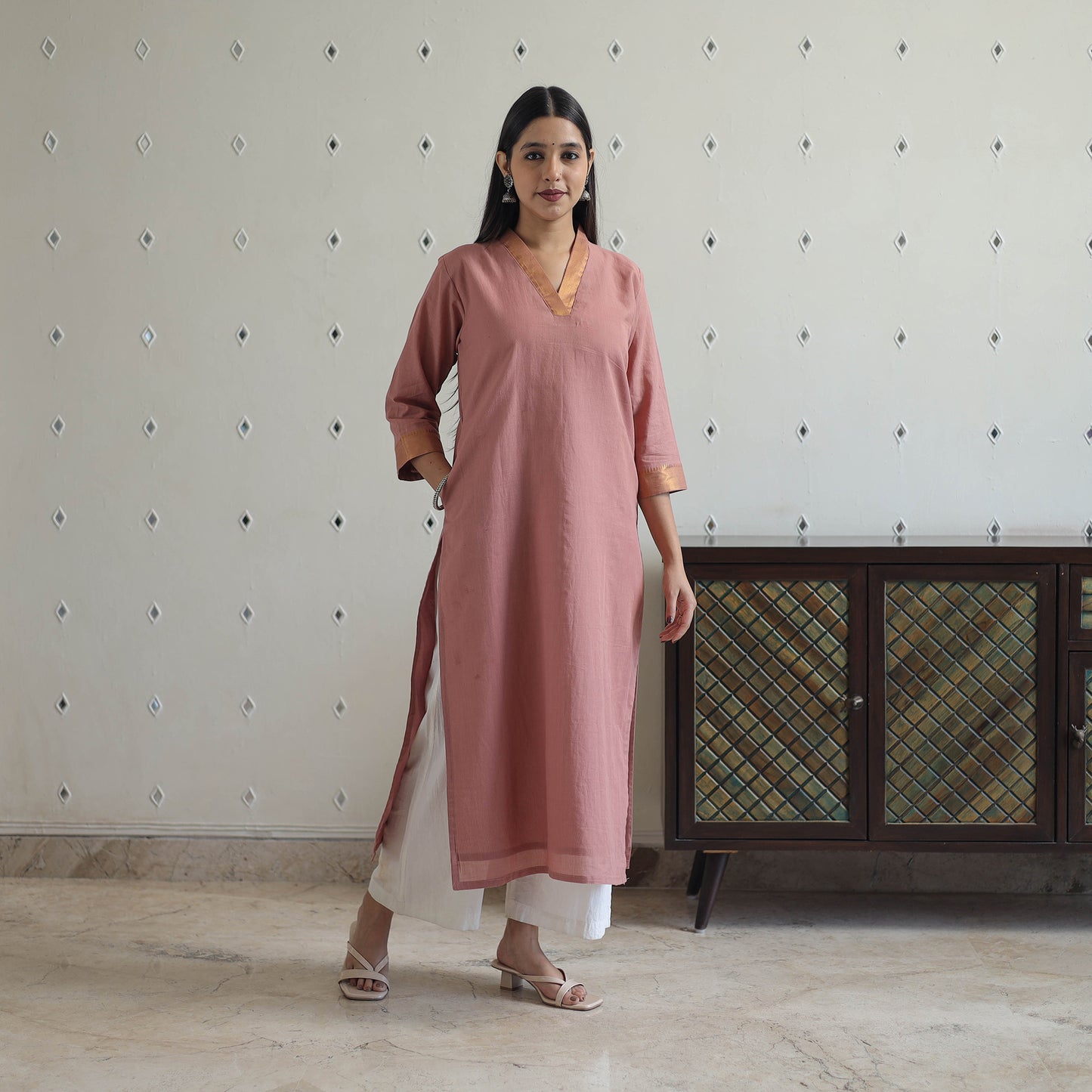 Aahana Peach Mangalagiri Cotton Kurta