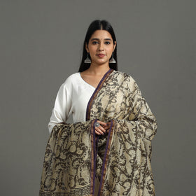 Buy Beige Block Printed Chanderi Silk Sanganeri Dupatta Online