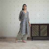 Blue - Hand Block Bagru Print Chanderi Silk Kurta Set 08