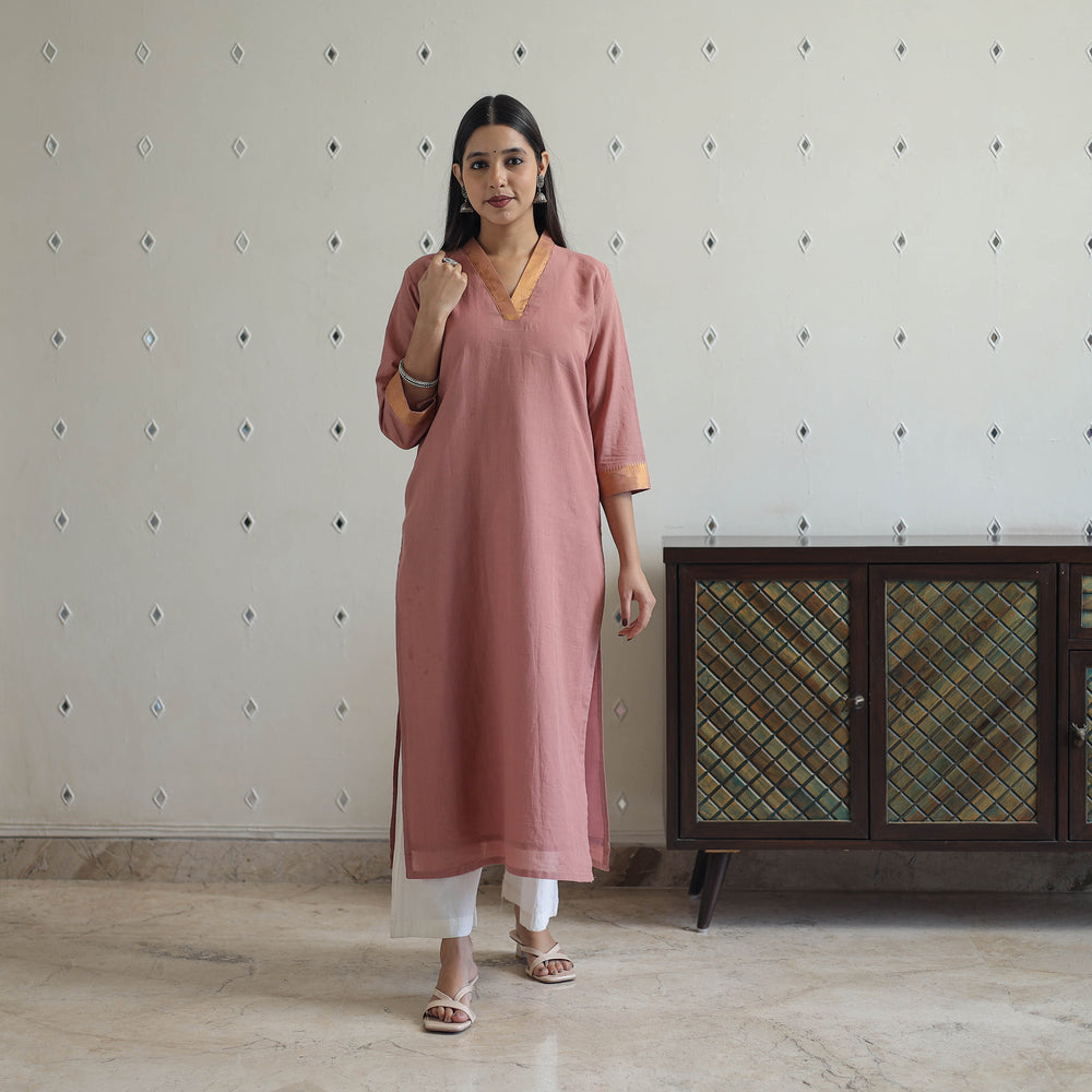 Aahana Peach Mangalagiri Cotton Kurta