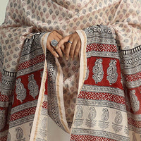 Beige - Traditional Maheshwari Silk Bagh Print Dupatta 08