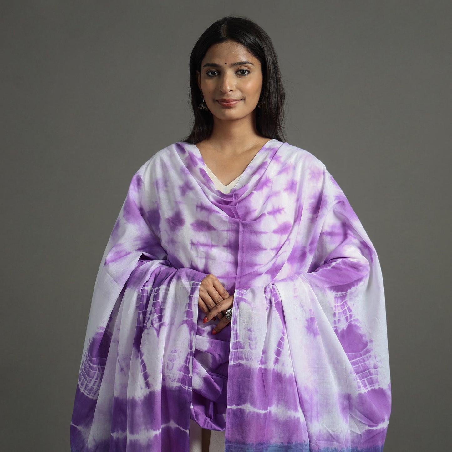 Purple - Shibori Tie-Dye Cotton Dupatta with Tassels 94