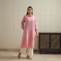 Pink - Handwoven A-Line Stripes Cotton Kurta 20