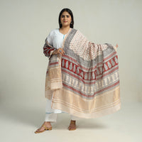 Beige - Traditional Maheshwari Silk Bagh Print Dupatta 08