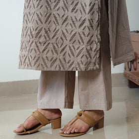 Brown - Applique Cut Work Cotton Kurta with Palazzo & Dupatta Set 07