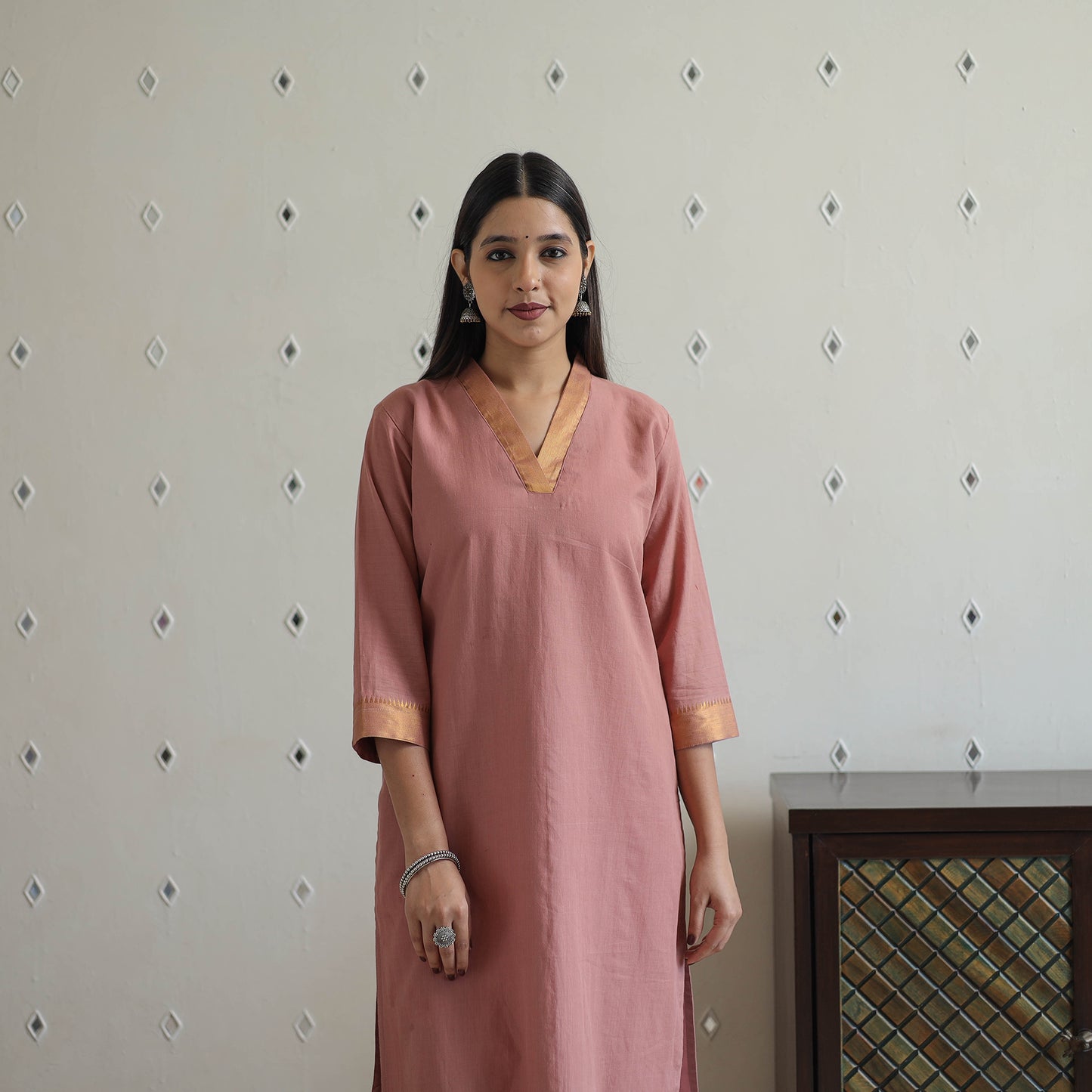 Aahana Peach Mangalagiri Cotton Kurta