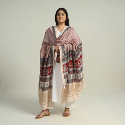 Maroon - Traditional Maheshwari Silk Bagh Print Dupatta 09