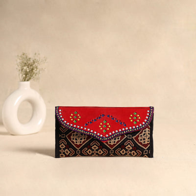 Traditional Kutch Mashru Silk Leather Flap Clutch / Wallet 98