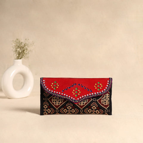 Traditional Kutch Mashru Silk Leather Flap Clutch / Wallet 98
