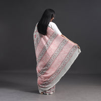 Peach - Hand Block Print Merino Wool Sanganeri Saree 09