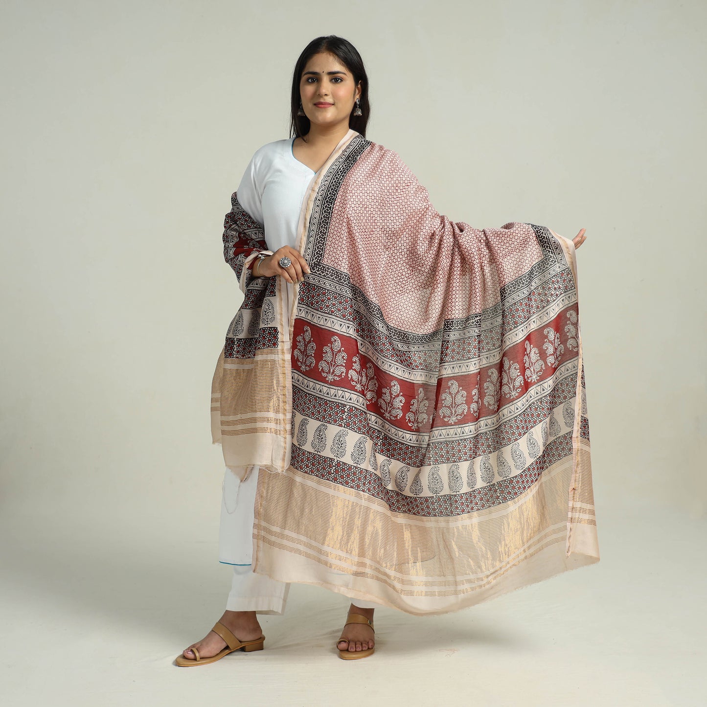 Maroon - Traditional Maheshwari Silk Bagh Print Dupatta 09