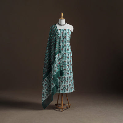 Kutch Hand Batik Print Cotton Unstitched Dress Material: Kurta, Bottom & Dupatta 07