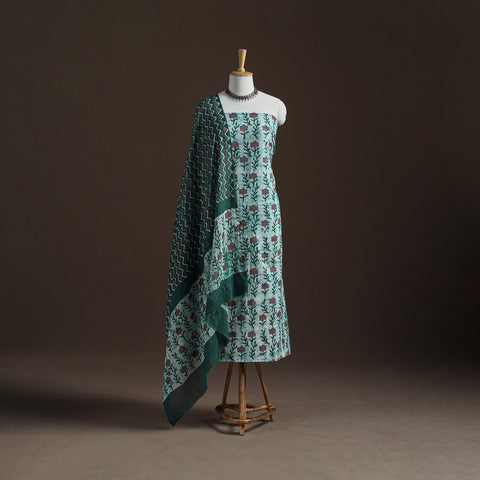 Kutch Hand Batik Print Cotton Unstitched Dress Material: Kurta, Bottom & Dupatta 07