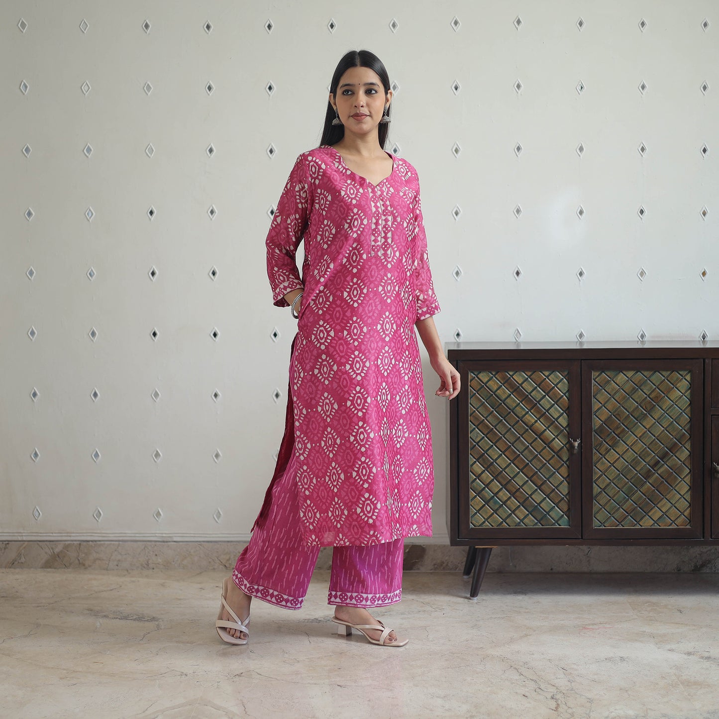 Pink - Hand Block Bagru Print Chanderi Silk Kurta Set 06