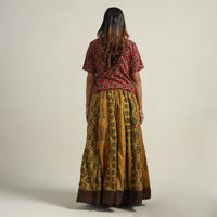 Yellow - Ajrakh Block Printed 24 Kali Patchwork Cotton Long Skirt 67