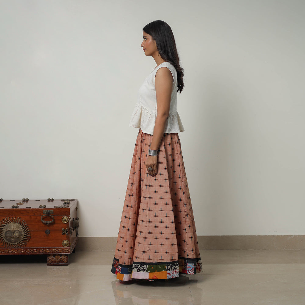 Brown - 24 Kali Cotton Pochampally Ikat Skirt with Border 16