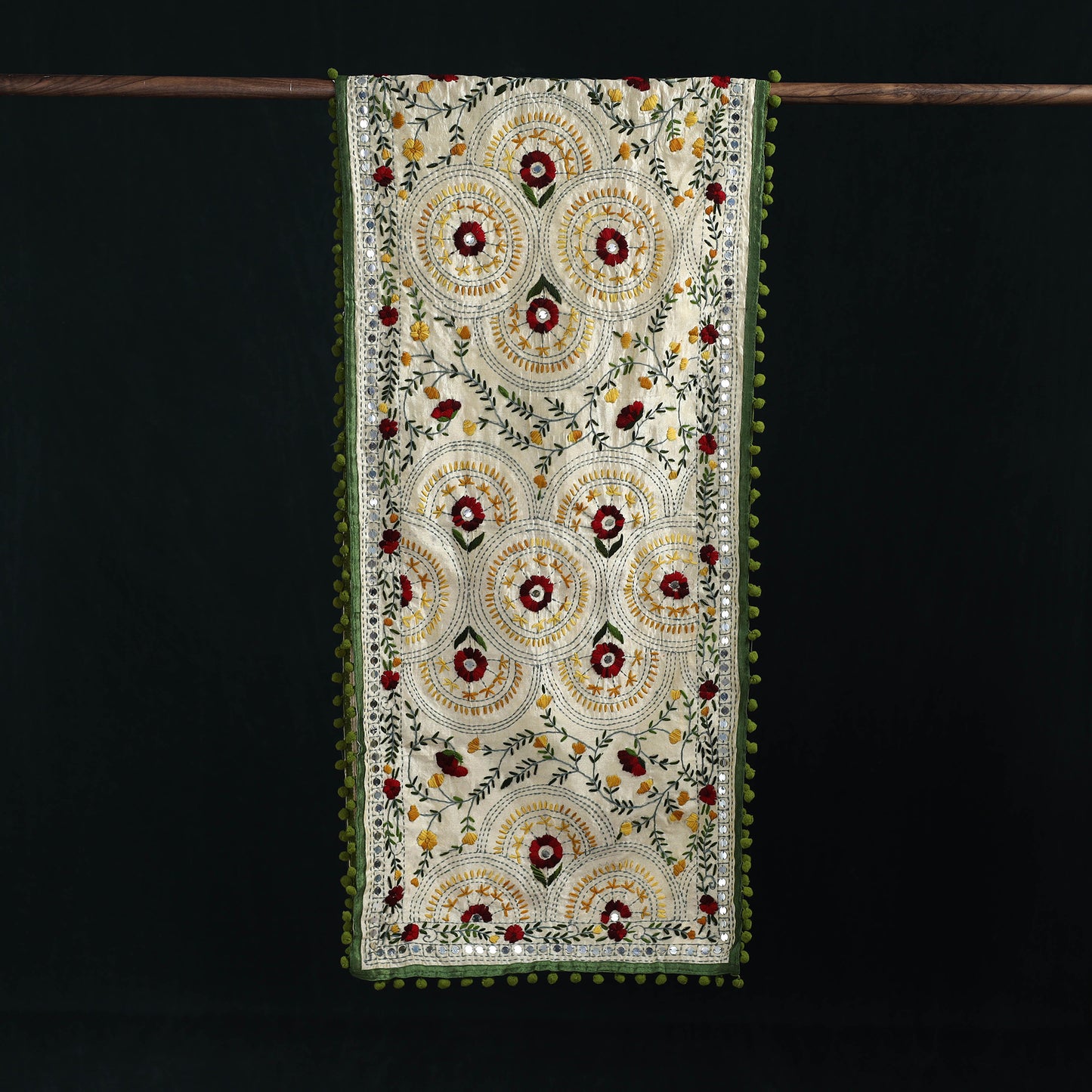 Ranihati Chanderi Silk Hand Embroidered Stole with Pom Pom 243