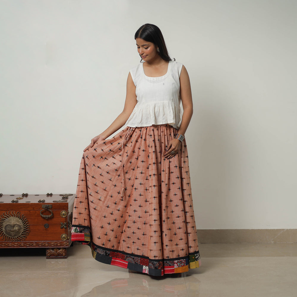 Brown - 24 Kali Cotton Pochampally Ikat Skirt with Border 16