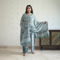 Batik Print Cotton Kurta with Palazzo & Dupatta Suit Set 06