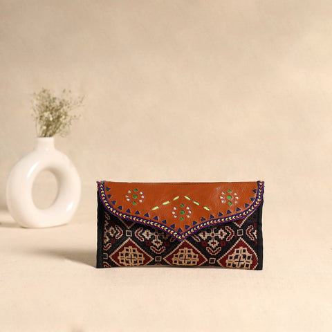 Traditional Kutch Mashru Silk Leather Flap Clutch / Wallet 99