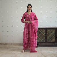 Pink - Hand Block Bagru Print Chanderi Silk Kurta Set 06