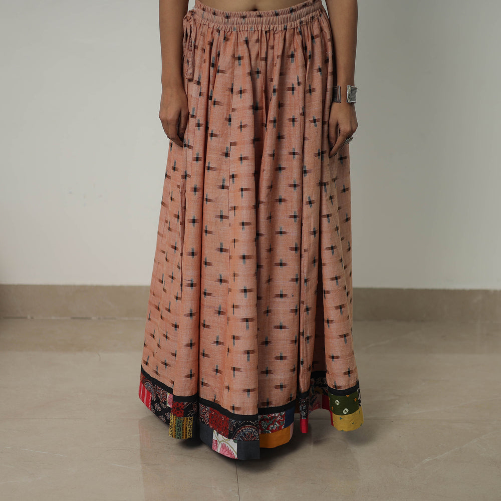 Brown - 24 Kali Cotton Pochampally Ikat Skirt with Border 16