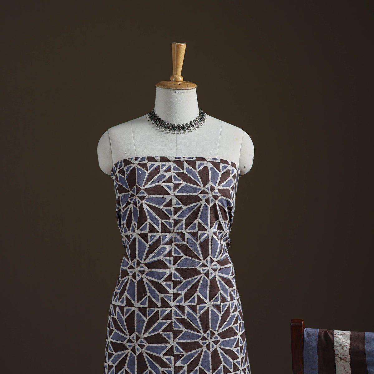 Kutch Hand Batik Print Cotton Unstitched Dress Material: Kurta, Bottom & Dupatta 08