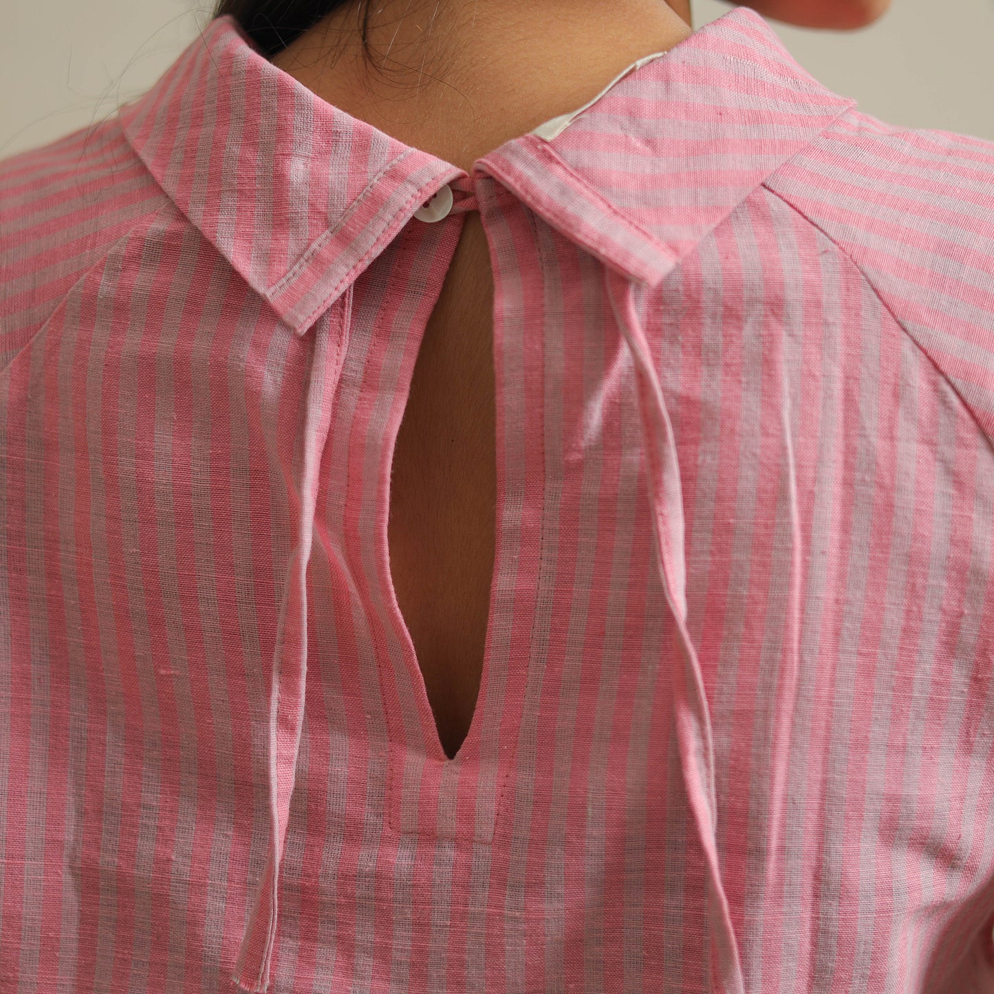 Pink - Handwoven A-Line Stripes Cotton Kurta 20