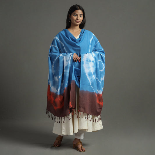 Blue - Shibori Tie-Dye Cotton Dupatta with Tassels 97